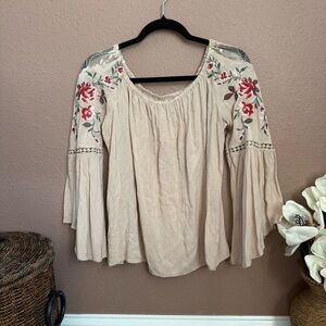 Floral Embroidered Beige Blouse